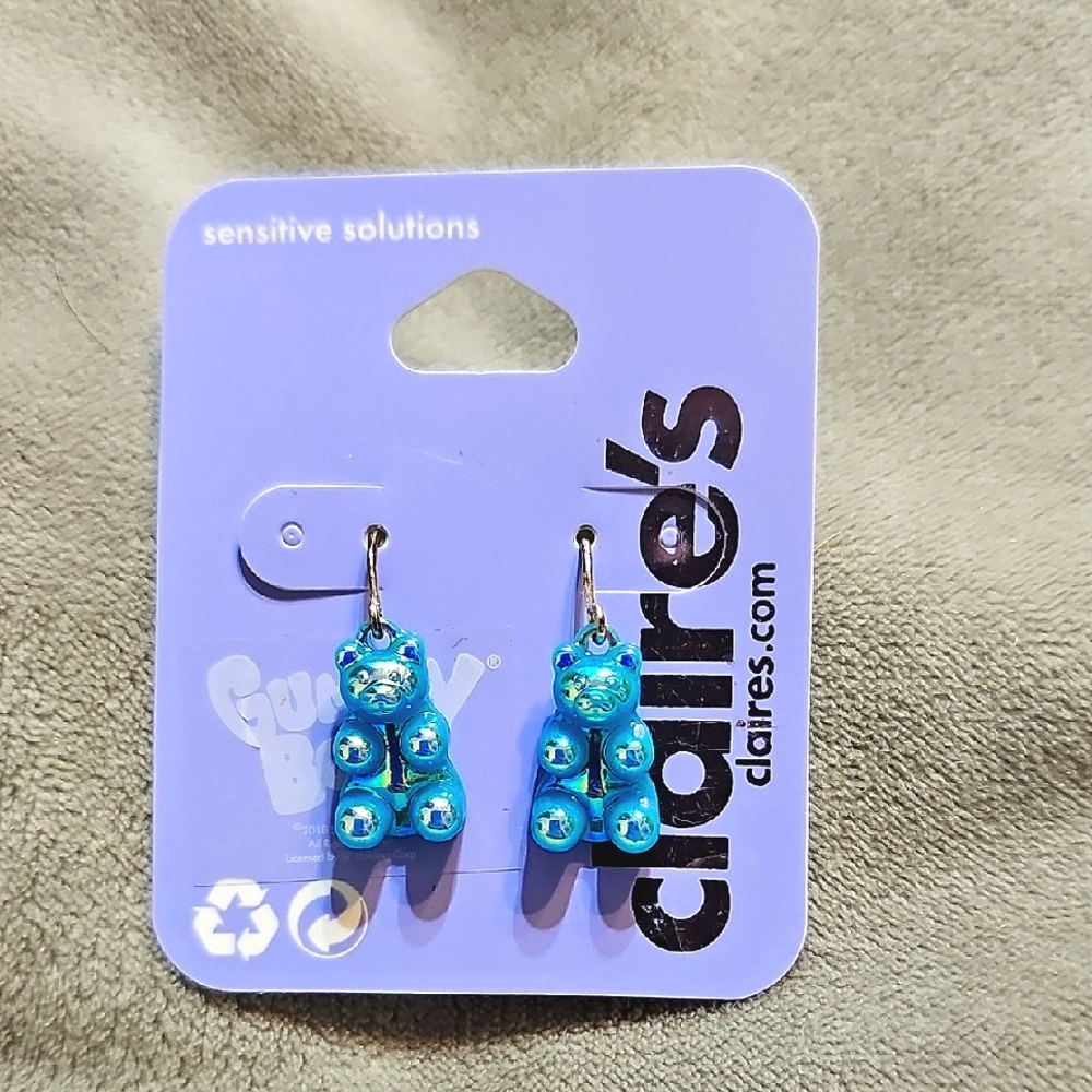 Blue Shiny Gummy Bear Bears Earrings Claires French Wires